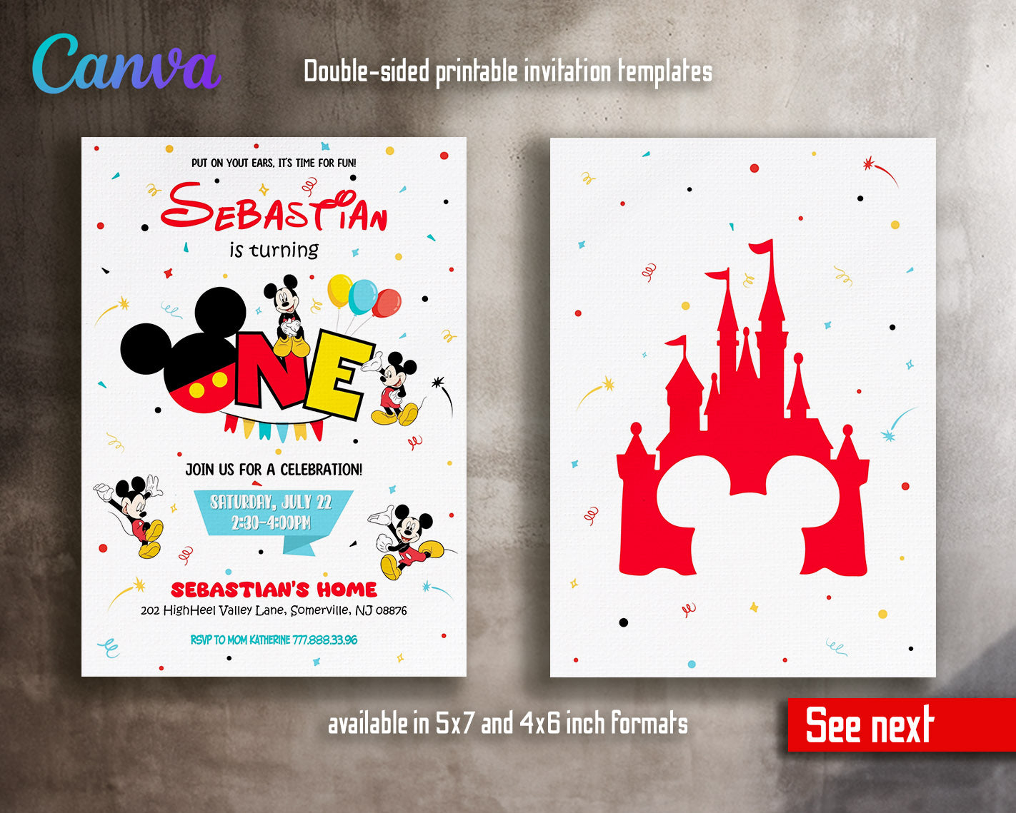 Mickey Mouse 1st Birthday customizable invitation template | Share or Print |  | TM677