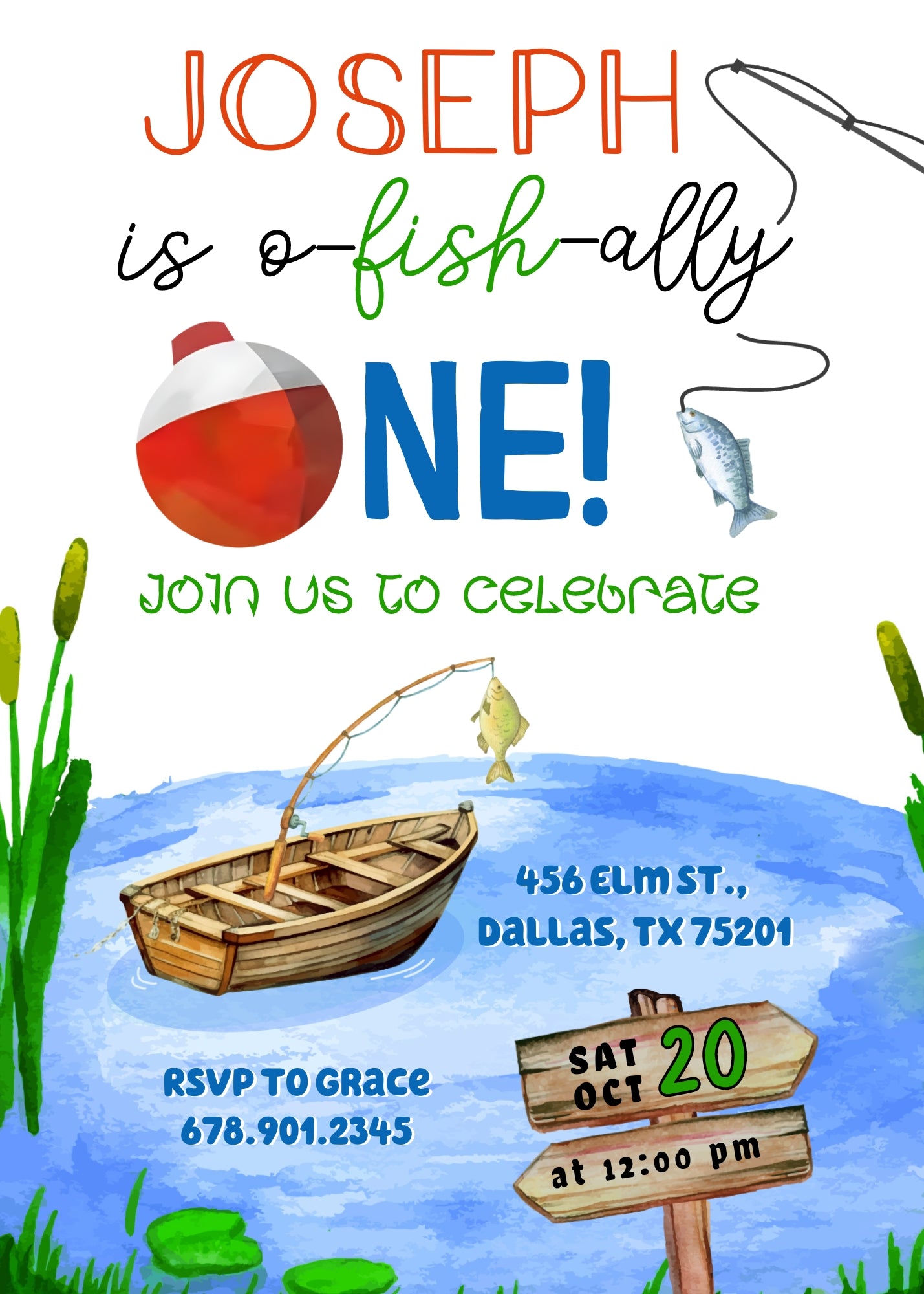 Fishing 1st O-Fish-Ally customizable invitation template | Share or Print |  | CM839