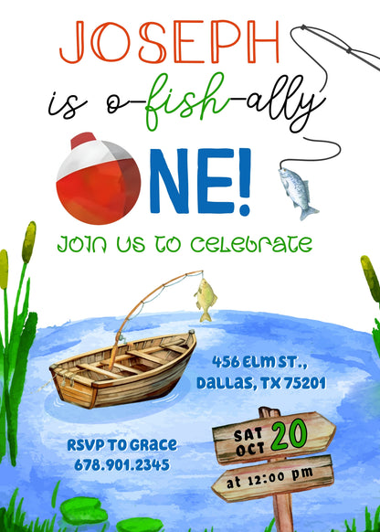 Fishing 1st O-Fish-Ally customizable invitation template | Share or Print |  | CM839