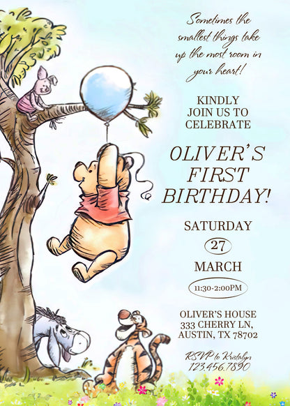 Winnie the Pooh customizable invitation template | Share or Print |  | AF105