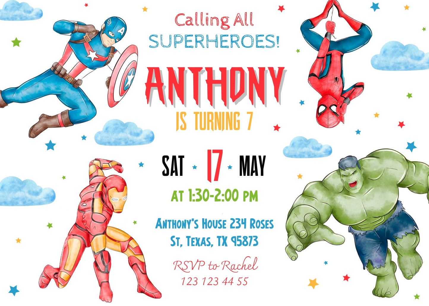 Avengers Marvel Superhero  customizable invitation template | Share or Print | boy | NR200