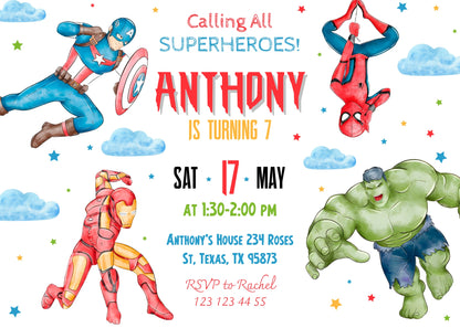 Avengers Marvel Superhero  customizable invitation template | Share or Print | boy | NR200