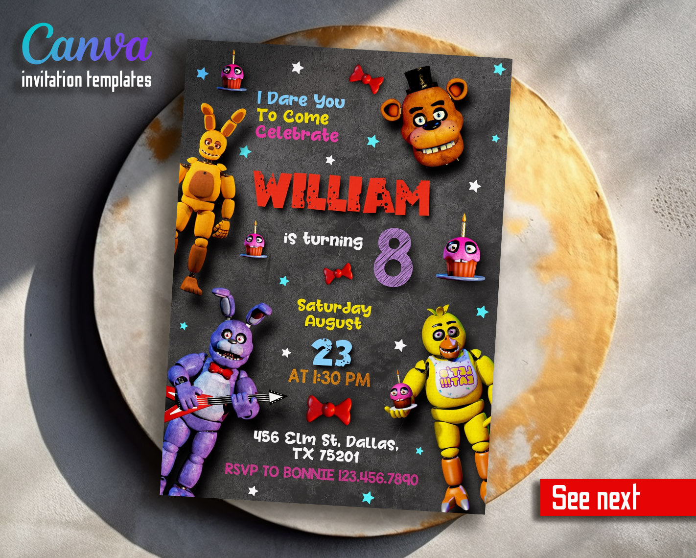 Five Nights at Freddy's customizable invitation template | Share or Pr ...