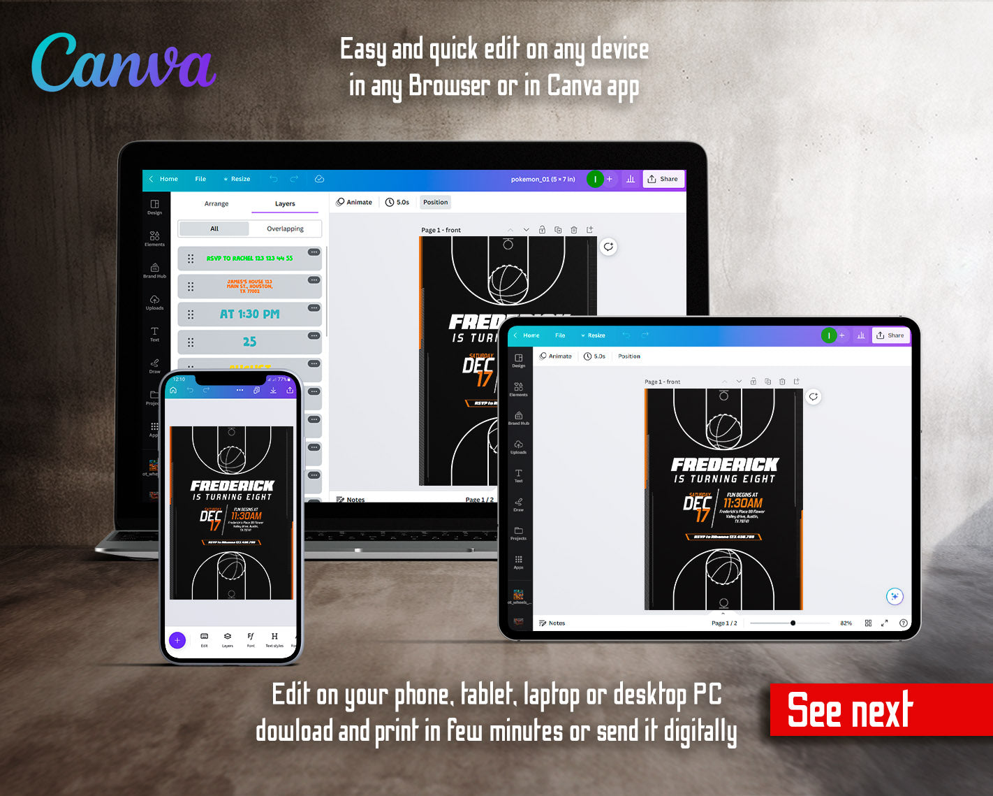 Basketball NBA Slam Dunk  customizable invitation template | Share or Print | boy | IG139