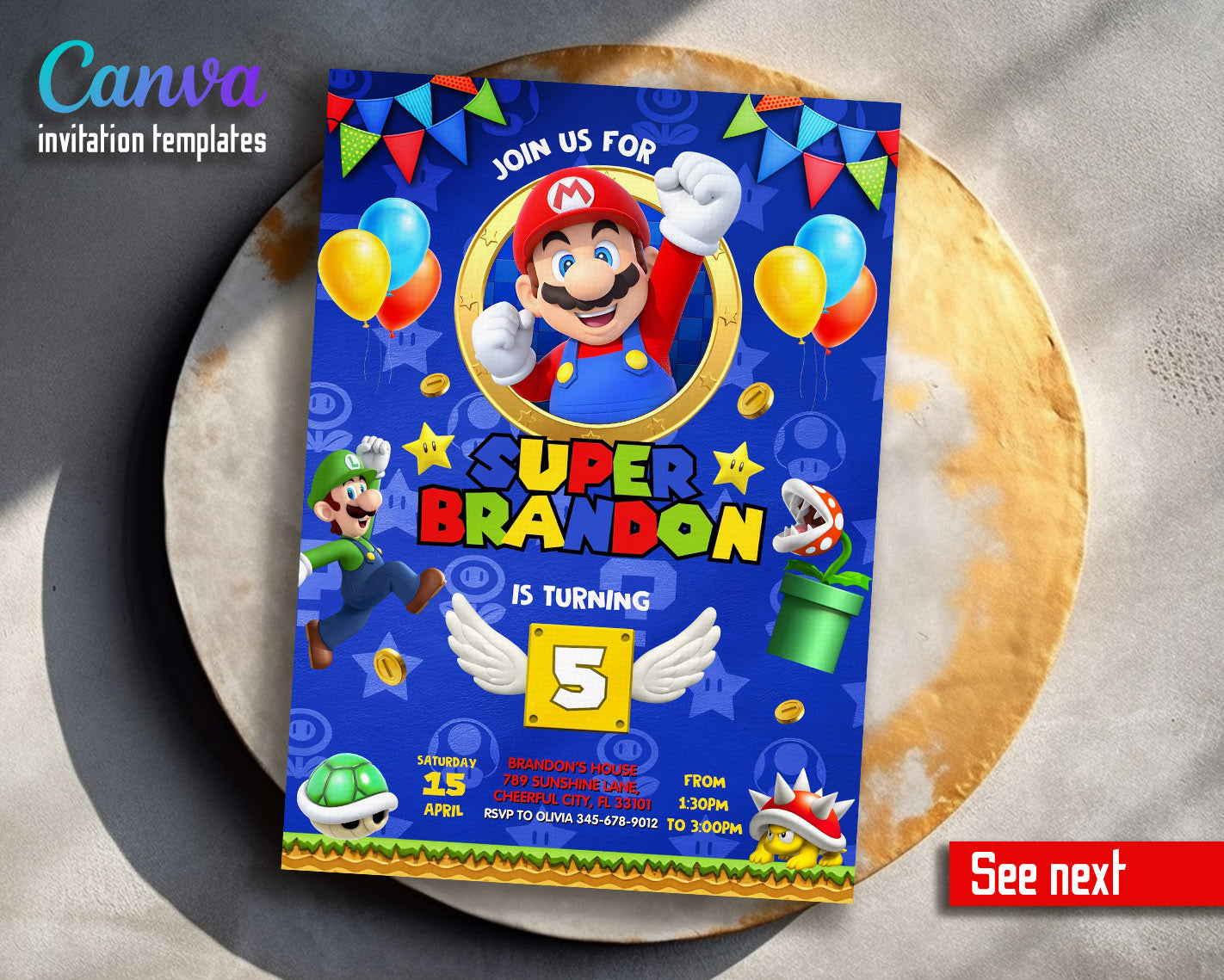 Super Mario Bros  customizable invitation template | Share or Print |  | VX190