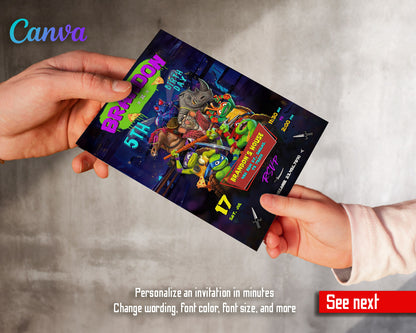 Teenage Mutant Ninja Turtles Mutant Mayhem customizable invitation template | Share or Print | boy | FK071