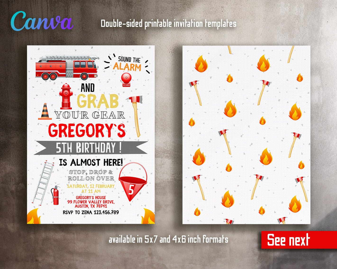 Firetruck Firefighter Fire Truck customizable invitation template | Share or Print | boy | AU060