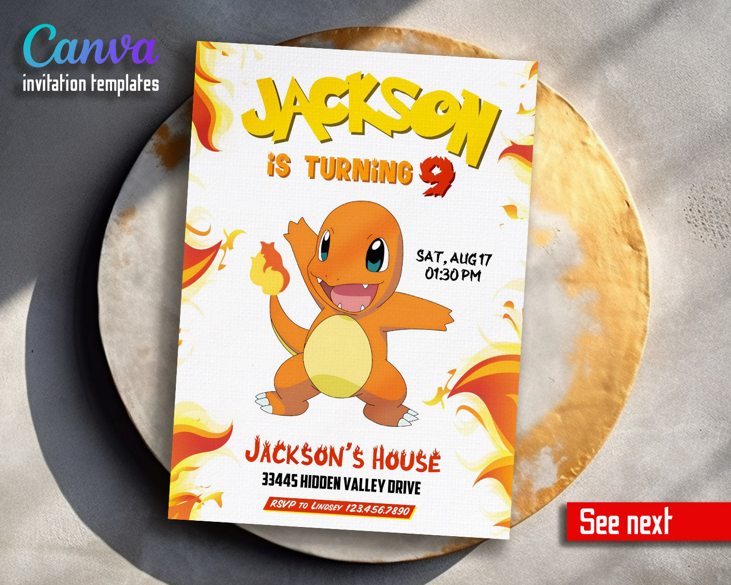 Charmander Pokemon Anime customizable invitation template | Share or Print |  | WT614