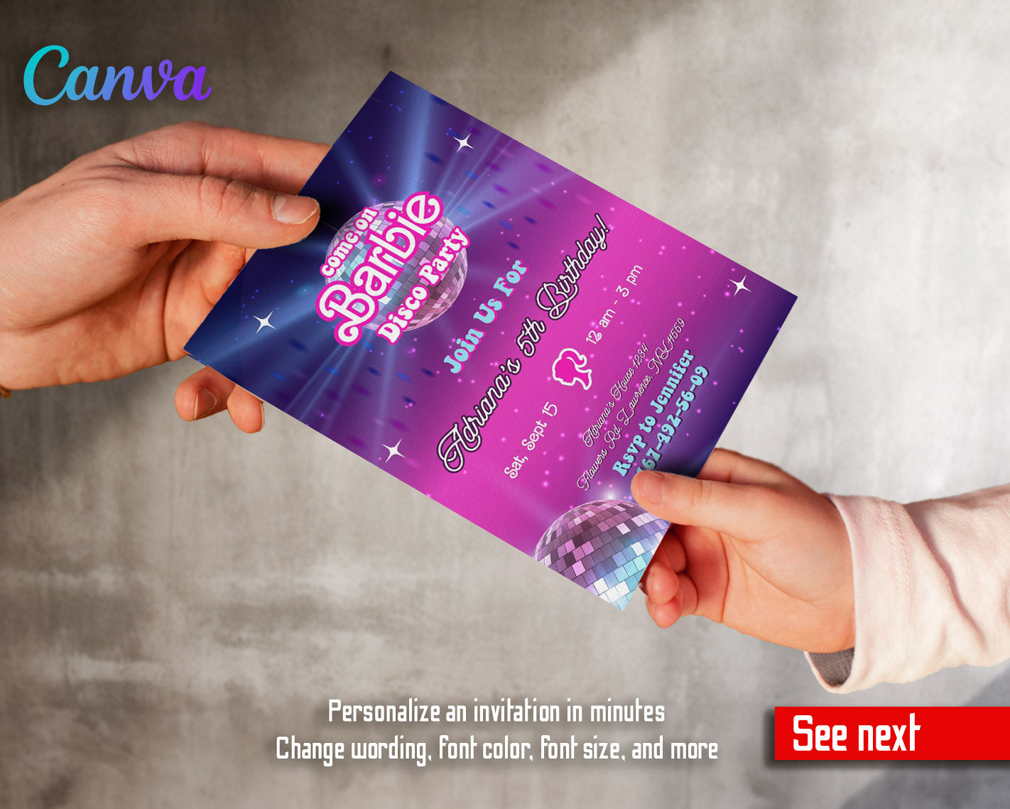 Barbie Pink  customizable invitation template | Share or Print | girl | PJ086