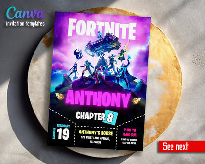 Fortnite gamer customizable invitation template | Share or Print | boy | HC469