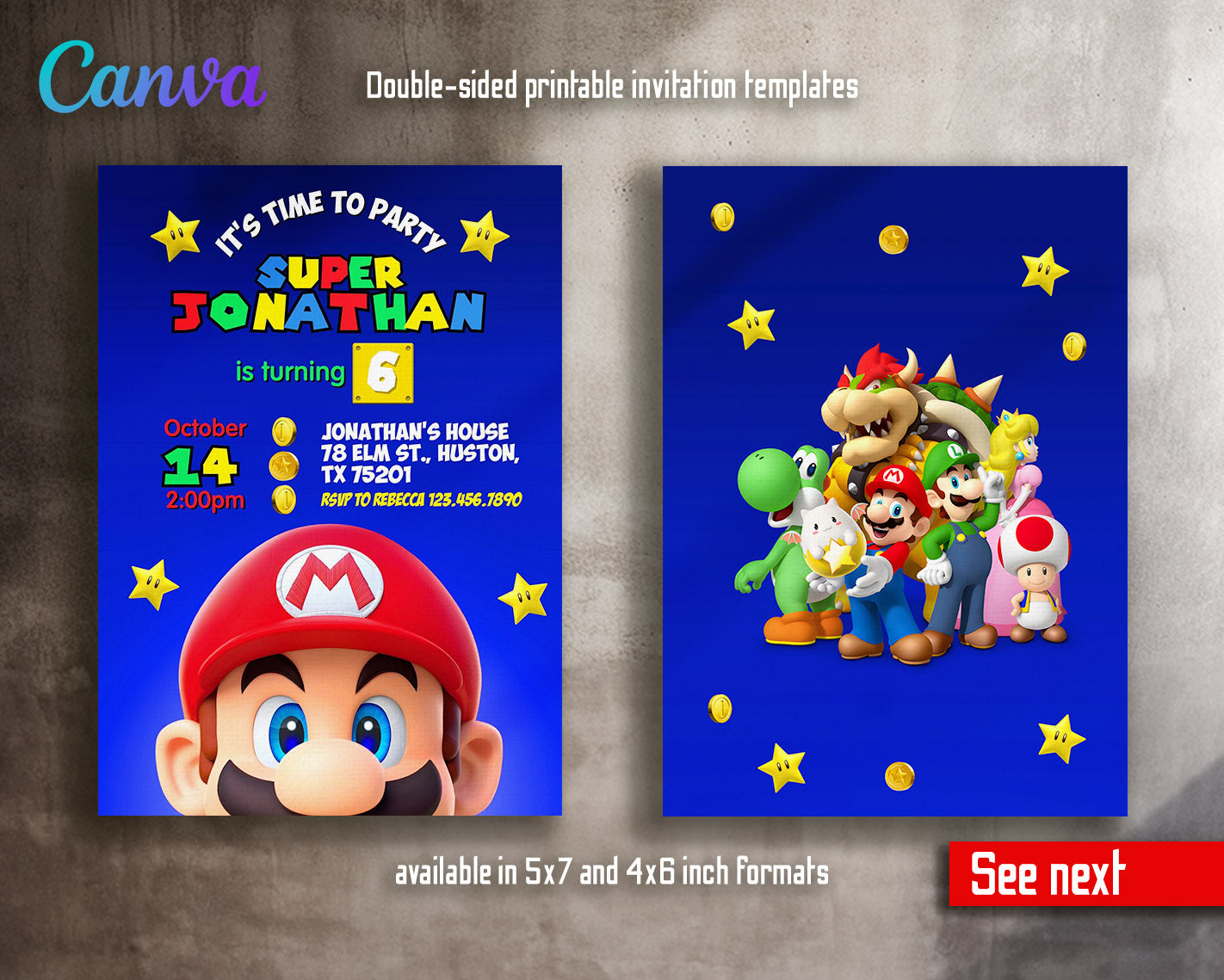 Super Mario Bros  customizable invitation template | Share or Print |  | SN310