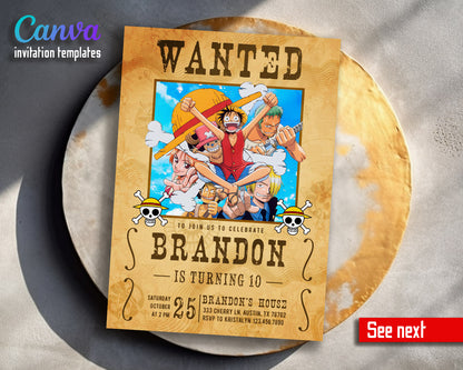 One Piece Monkey D.Luffy Anime customizable invitation template | Share or Print | | MX423