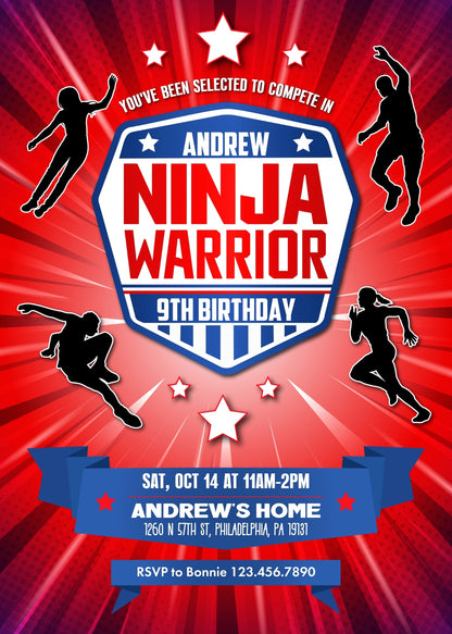 American Ninja Warrior customizable invitation template | Share or Print |  | IR163