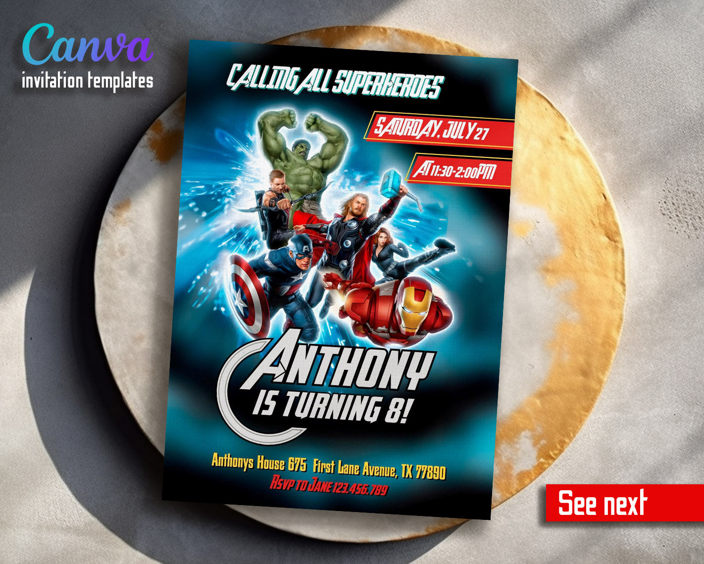 Avengers Marvel Superhero  customizable invitation template | Share or Print | boy | LF151