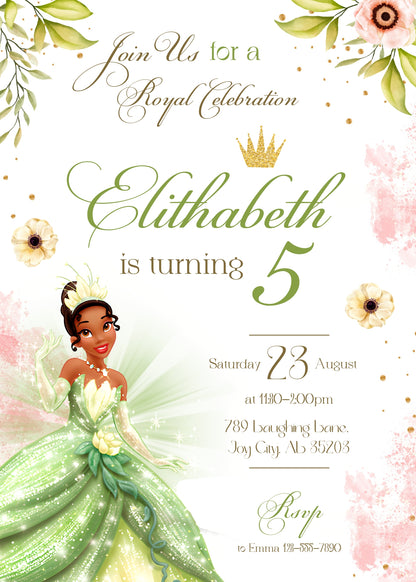 Tiana Frog Princess customizable invitation template | Share or Print | girl | GM631