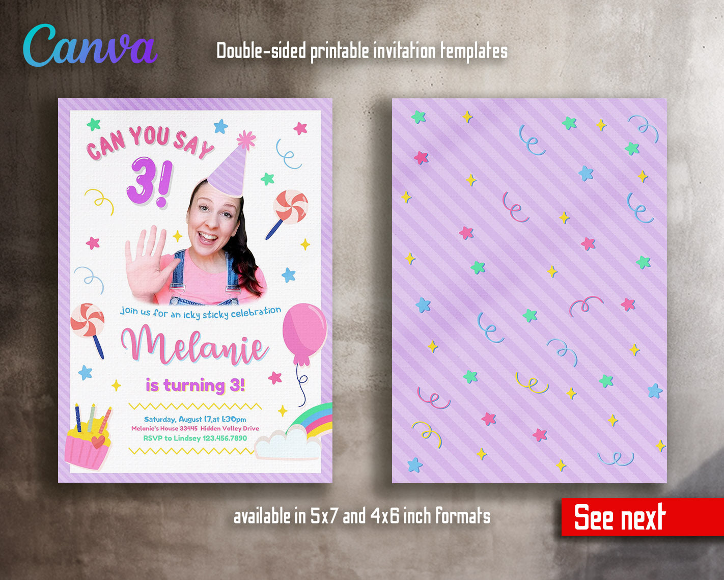 Ms. Rachel  customizable invitation template | Share or Print |  | SQ154