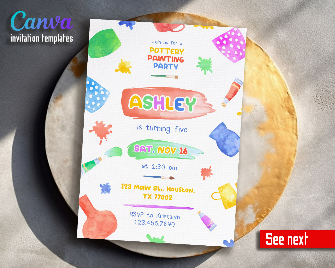 Art Pottery customizable invitation template | Share or Print | girl | NT012