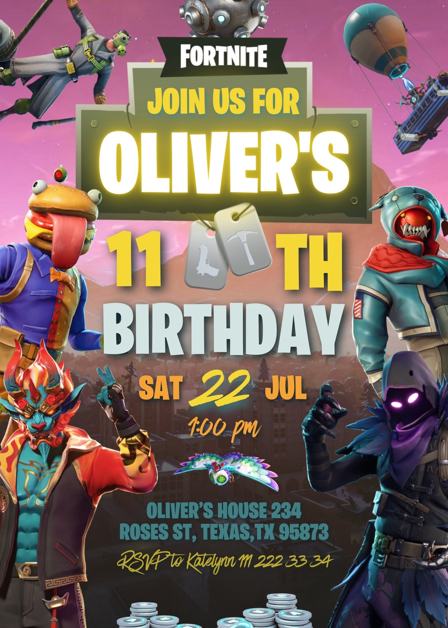 Fortnite gamer customizable invitation template | Share or Print | boy | OR778