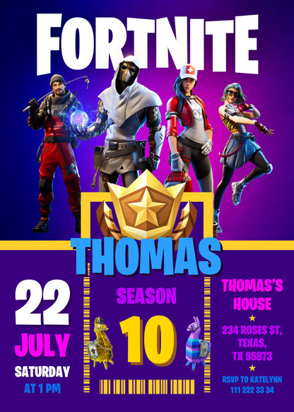 Fortnite gamer customizable invitation template | Share or Print | boy | XH665