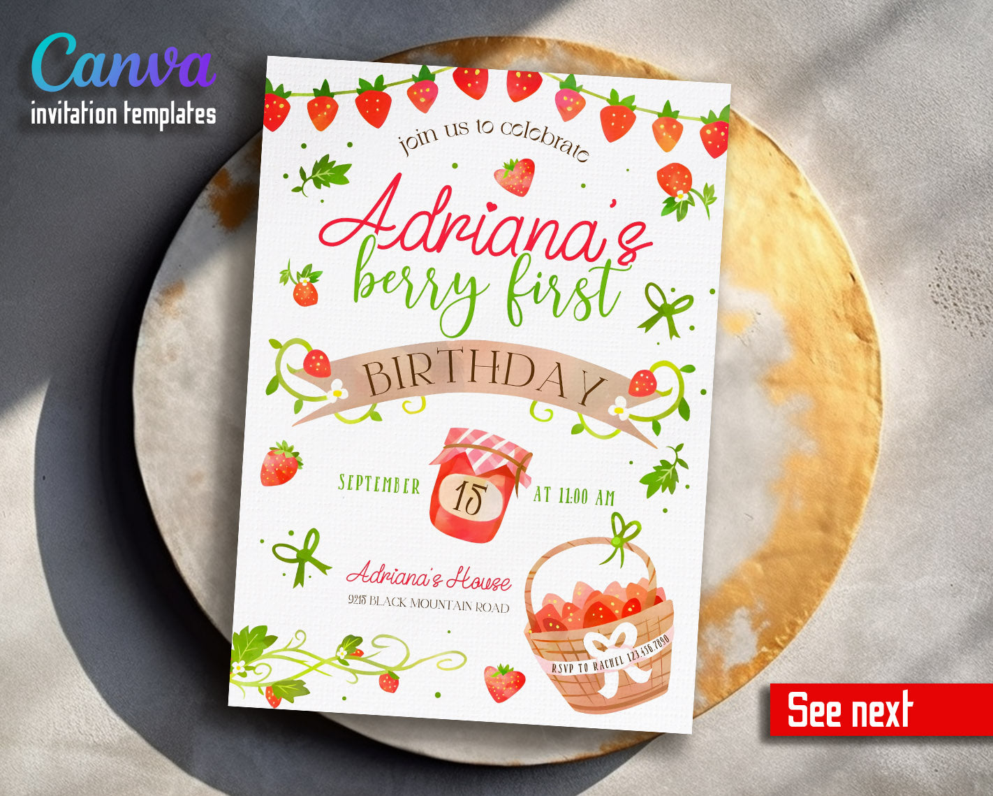 Berry First Birthday customizable invitation template | Share or Print | girl | EJ635