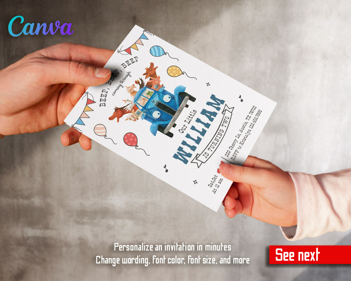 Little Blue Truck customizable invitation template | Share or Print |  | ZA825