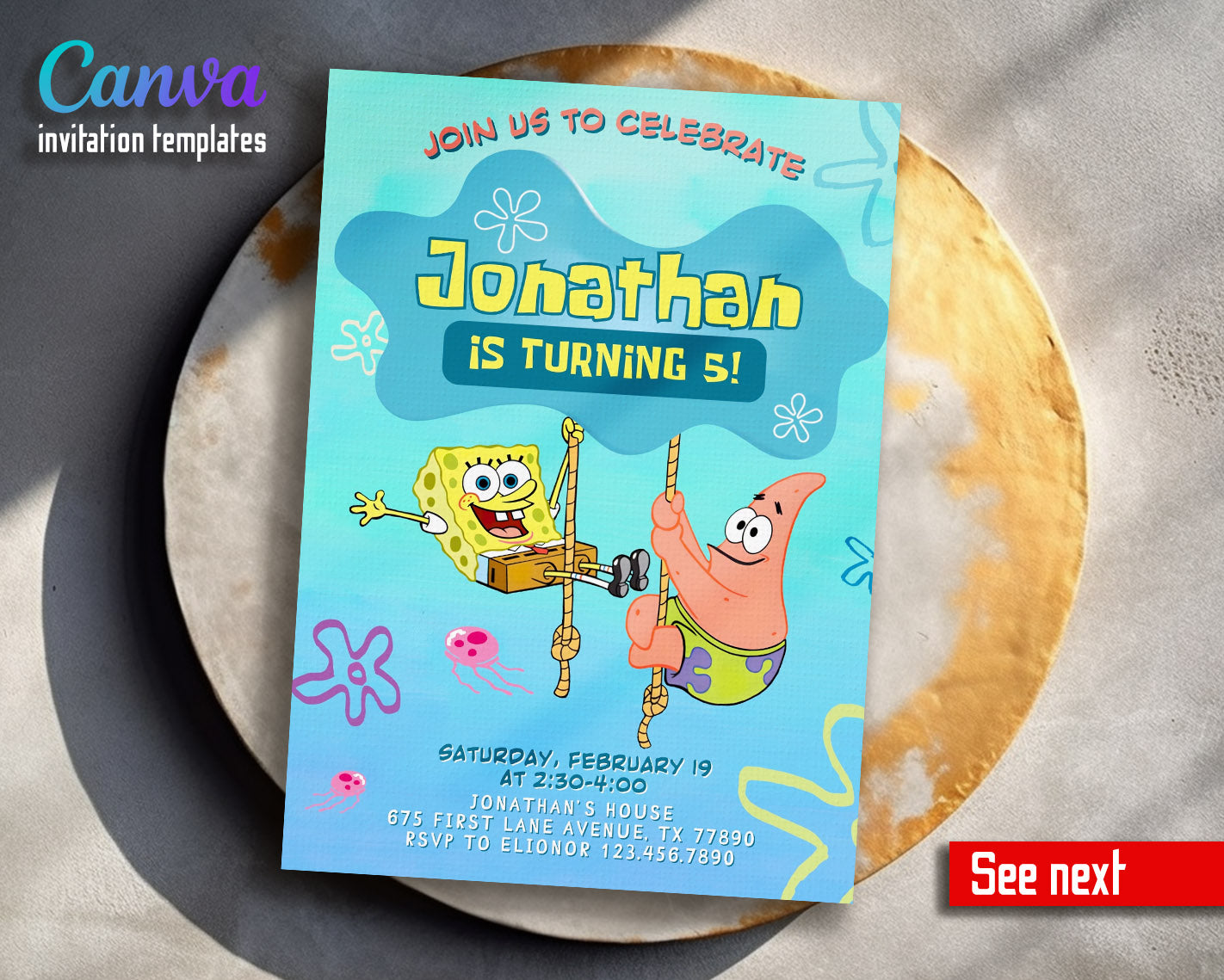 SpongeBob SquarePant customizable invitation template | Share or Print |  | GR755