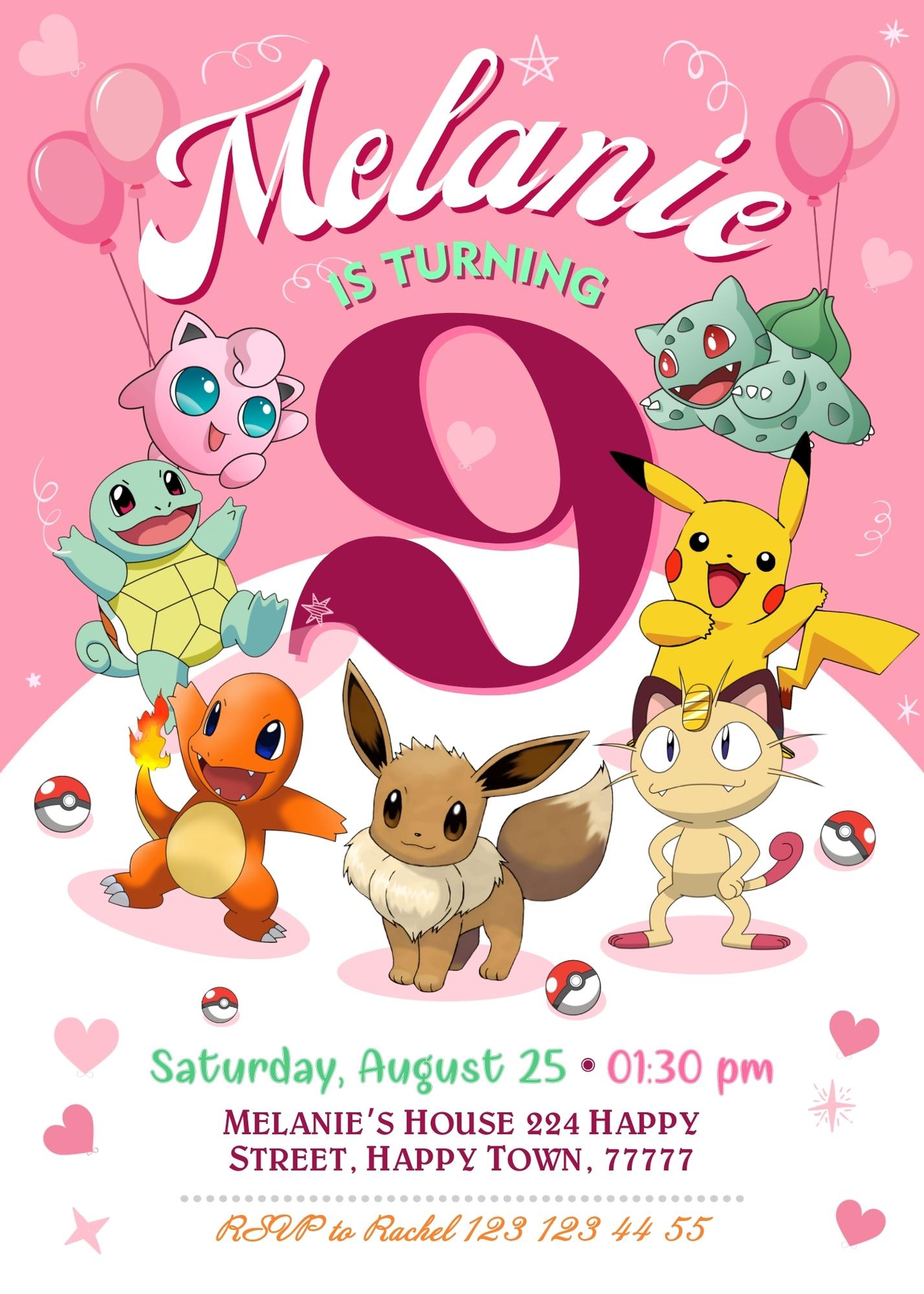 Pokemon Pikachu  customizable invitation template | Share or Print |  | MB019