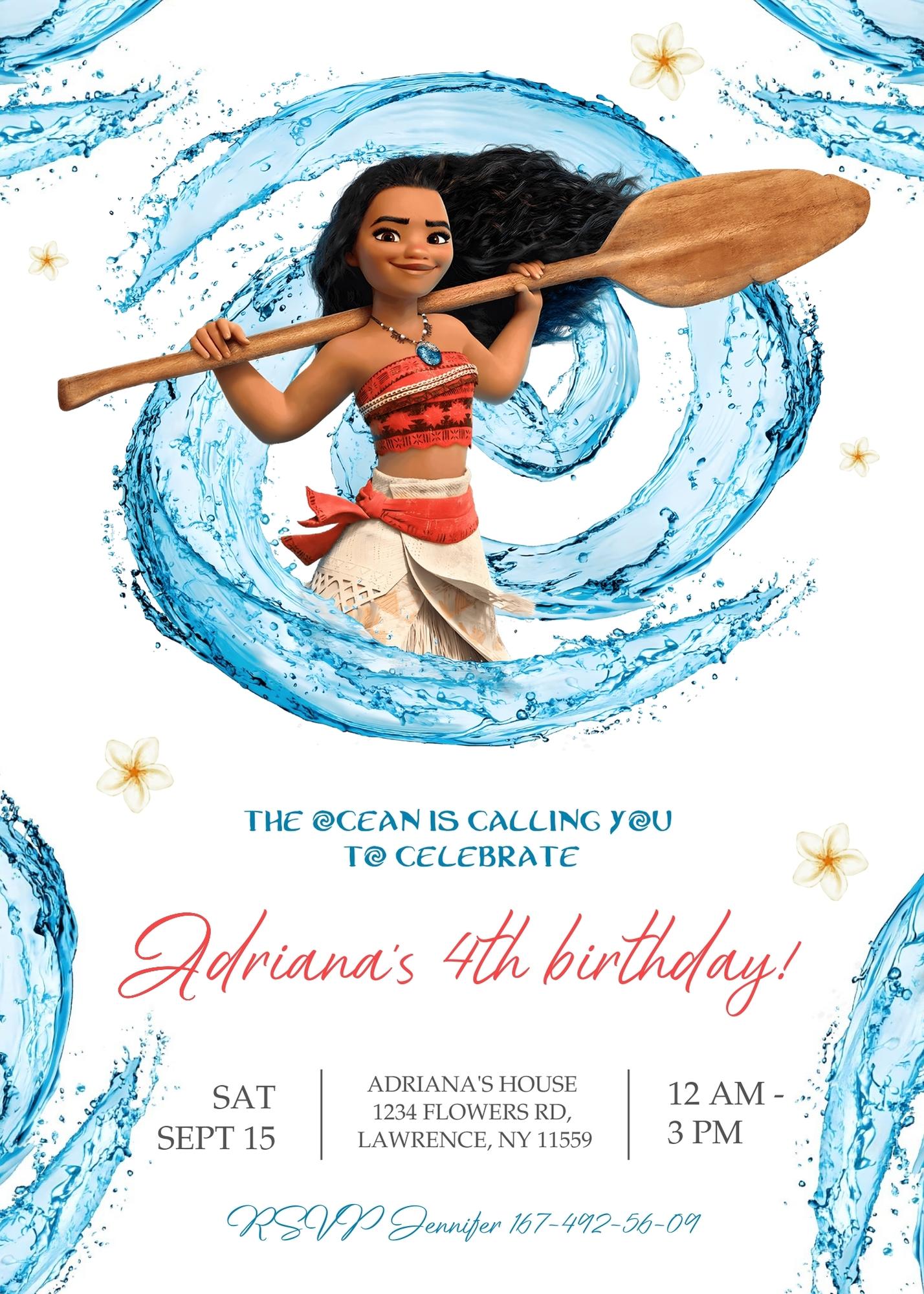 Moana Princess customizable invite template girl | instant download | Share or Print | HK152