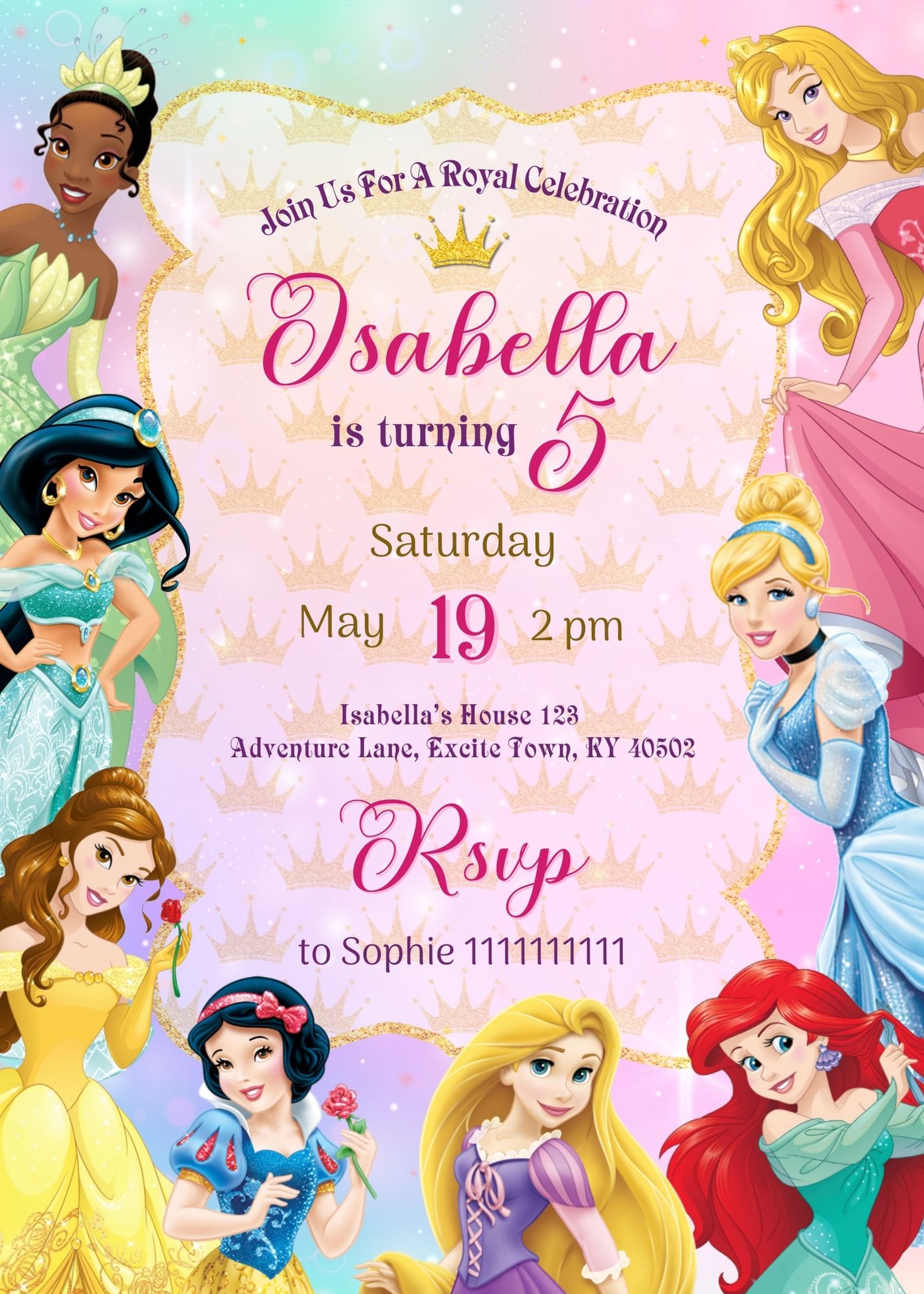 Disney Princess  customizable invitation template | Share or Print | girl | MM107