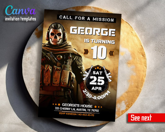 Call of Duty Gamer customizable invitation template | Share or Print | boy | WH501