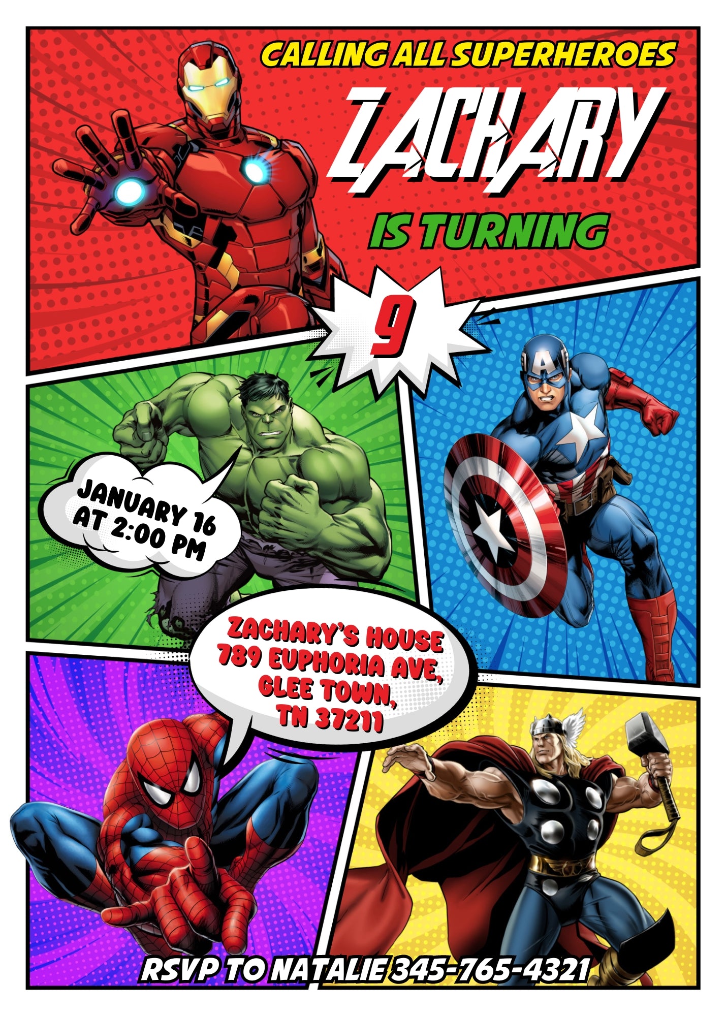 Avengers Marvel Superhero  customizable invitation template | Share or Print | boy | SN539