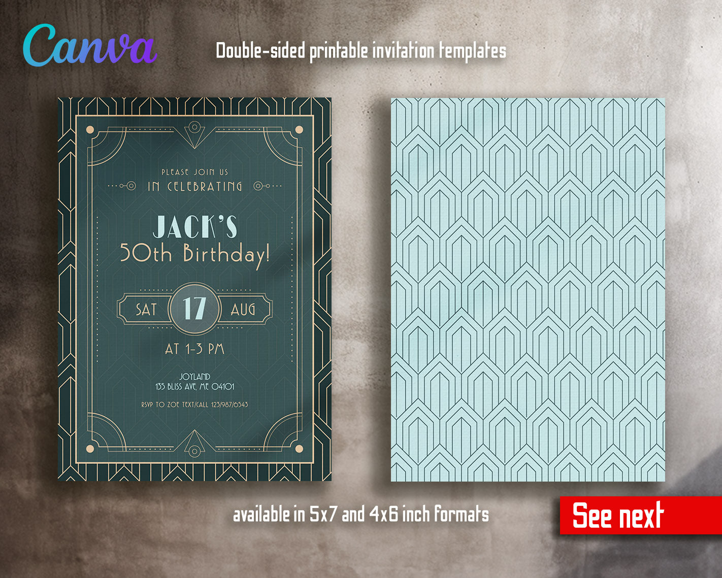 The Great Gatsby Art Deco customizable invitation template | Share or Print |  | XG072