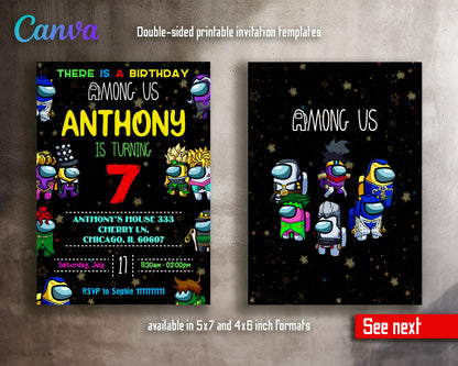 Among Us Gamer customizable invitation template | Share or Print |  | SS707