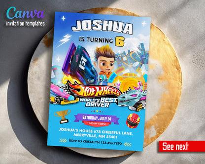 Hot Wheels Let's Race customizable invitation template | Share or Print | boy | YA954