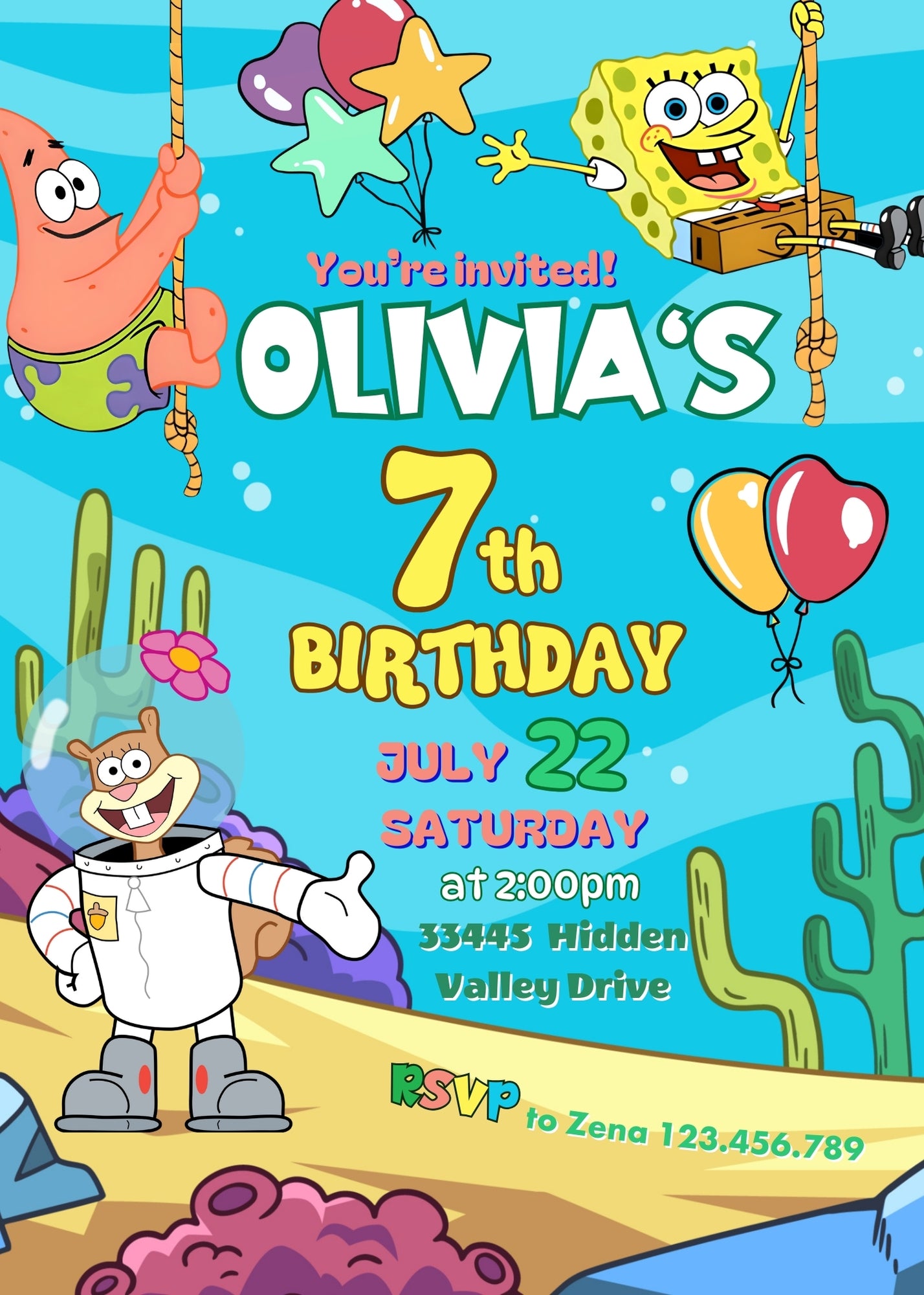 SpongeBob SquarePant customizable invitation template | Share or Print |  | HL323