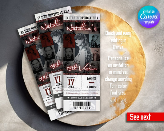 Taylor Swift Eras Tour Ticket customizable invitation template | Share or Print | girl | CG489