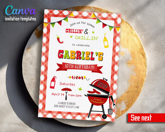 Grill Chill Bbq customizable invitation template | Share or Print |  | FB811