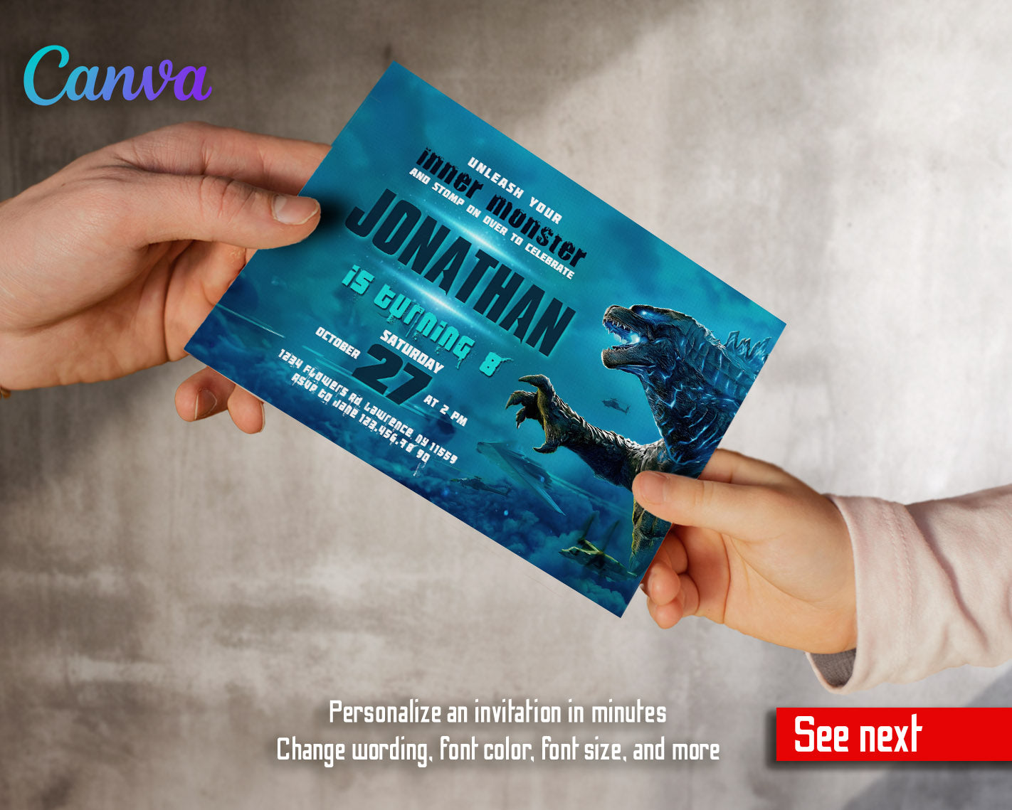 Godzilla and King Kong  customizable invitation template | Share or Print |  | JF166