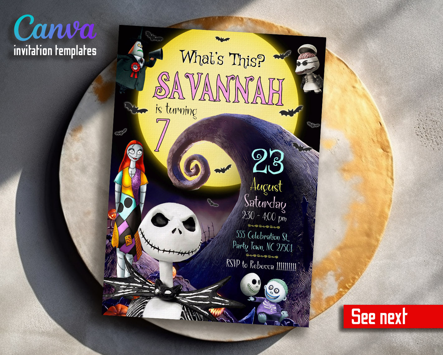 The Nightmare Before Christmas Halloween customizable invitation template | Share or Print |  | SH304