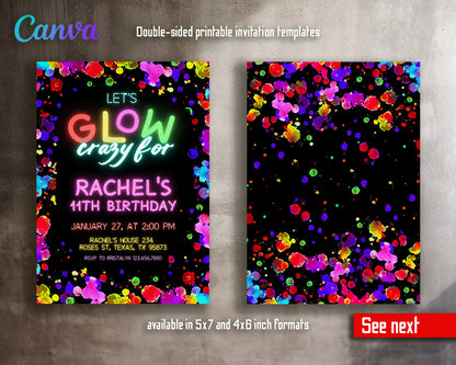 Lets Glow Crazy  customizable invitation template | Share or Print |  | FE524