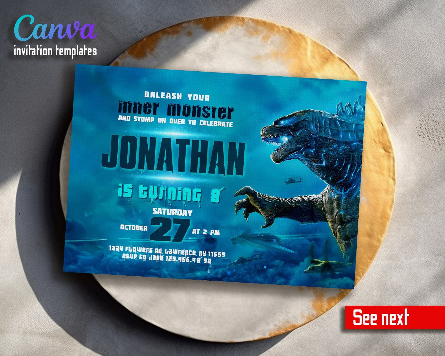 Godzilla and King Kong  customizable invitation template | Share or Print |  | JF166