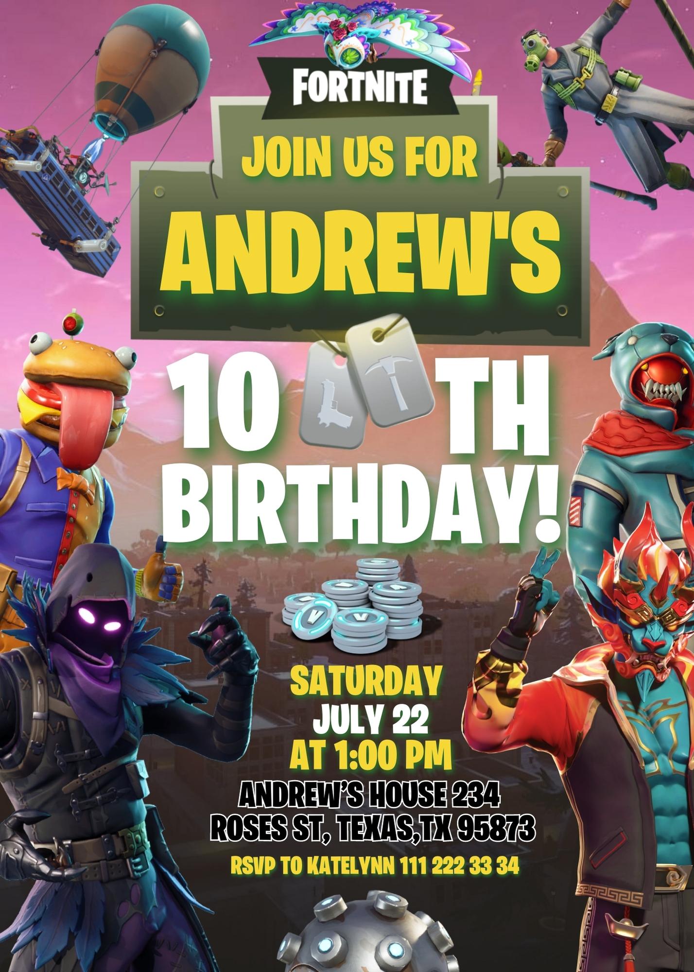 Fortnite gamer customizable invite template | instant download | Share or Print | SZ905