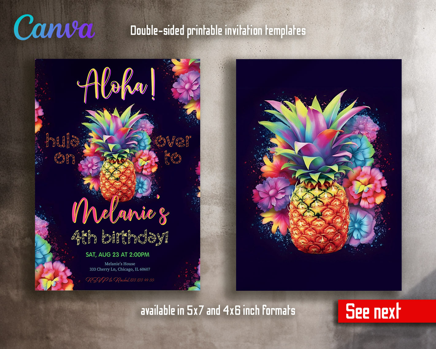 Aloha Luau Party customizable invitation template | Share or Print | girl | GX654