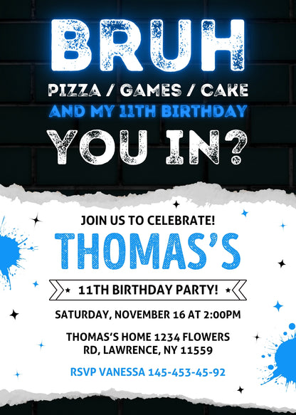 Bruh Gamer customizable invitation template | Share or Print | boy | YQ164