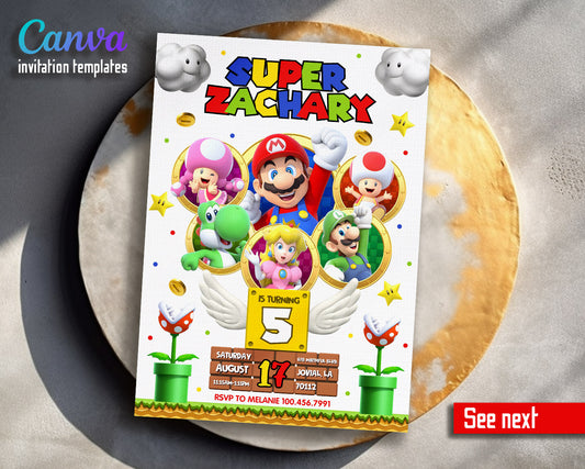 Super Mario Bros  customizable invitation template | Share or Print |  | HH370