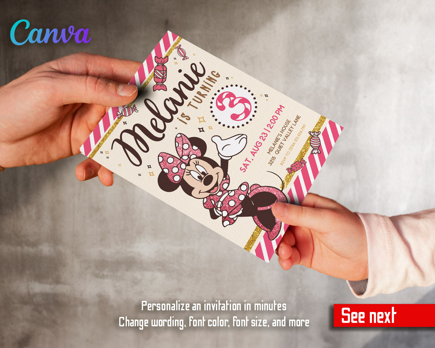 Minnie Mouse Disney Mickey customizable invitation template | Share or Print | girl | DB688