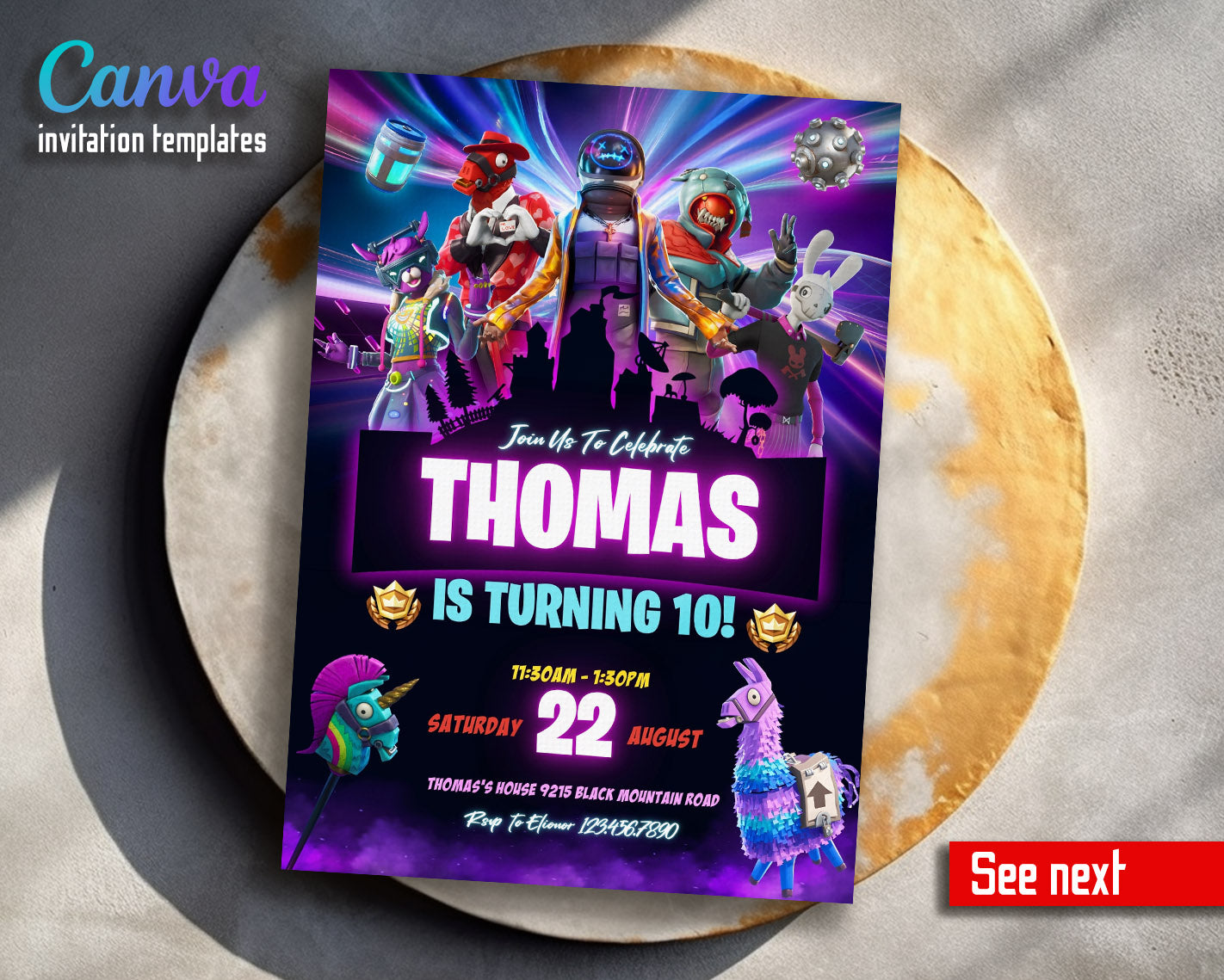 Fortnite gamer customizable invitation template | Share or Print | boy | CH414