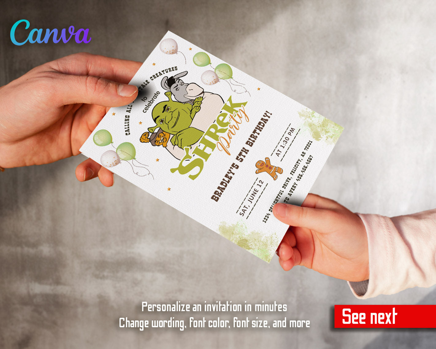 Shrek  customizable invitation template | Share or Print |  | VN088