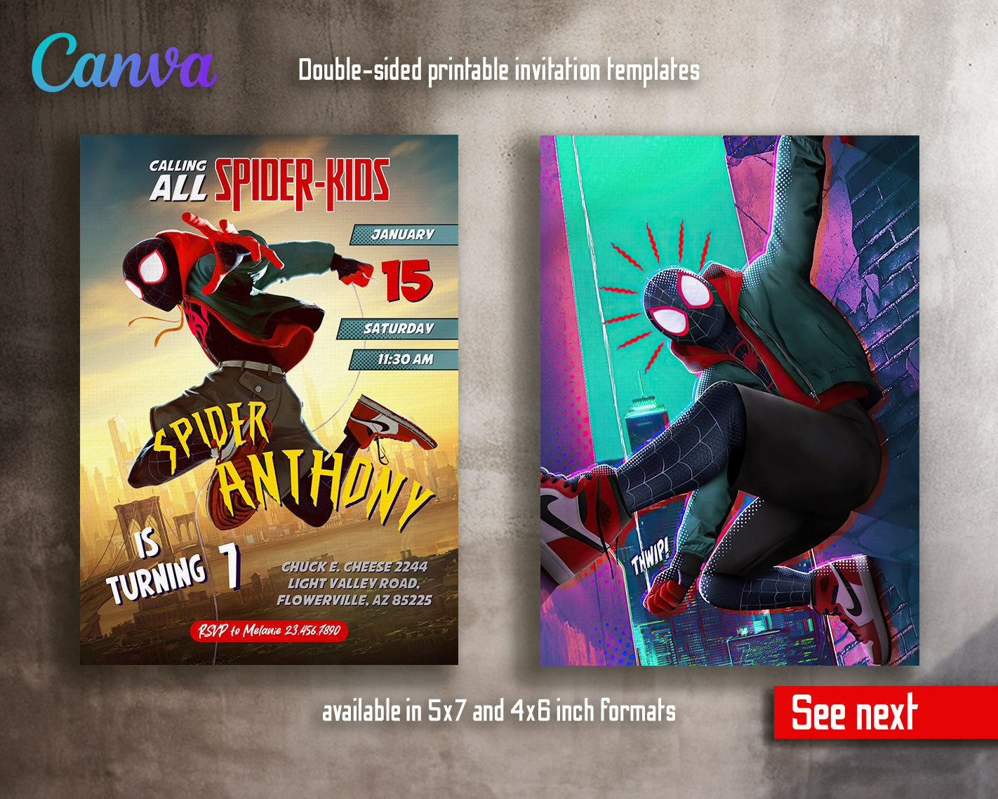 Spider Man Across the Spider-Verse customizable invitation template | Share or Print | boy | PU742