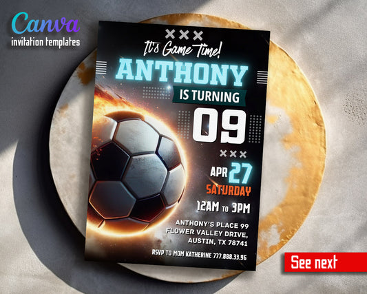 Soccer Champion League FC customizable invitation template | Share or Print | boy | FM367